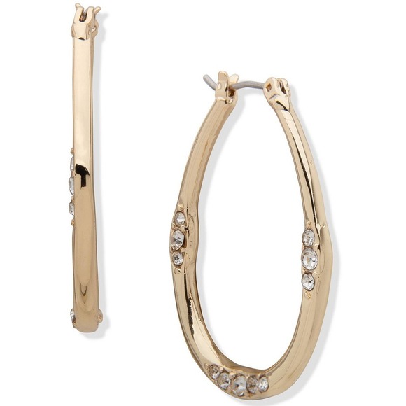 ANNE KLEIN Gold-Tone Pavé Crystal Medium Hoop Earrings, 1.32" NWT $28 - Picture 1 of 7